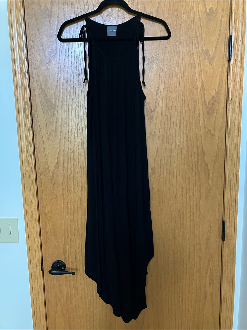 Olivia Rae Taupe Drape Front Maxi Dress with Black Skirt - Picture 2 of 5